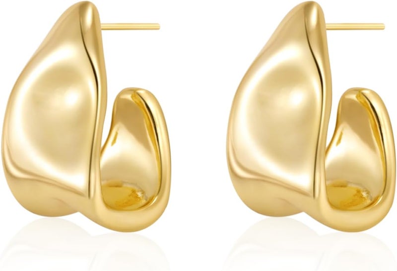 MIDEEO Gold/Sliver Chunky Hoop Earrings Set for Women, 14K Gold Plated Twisted Huggie Hoop Earring Hypoallergenic Thick Open Lightweight Chunky Hoop Earrings Jewelry for Gifts - Image 1